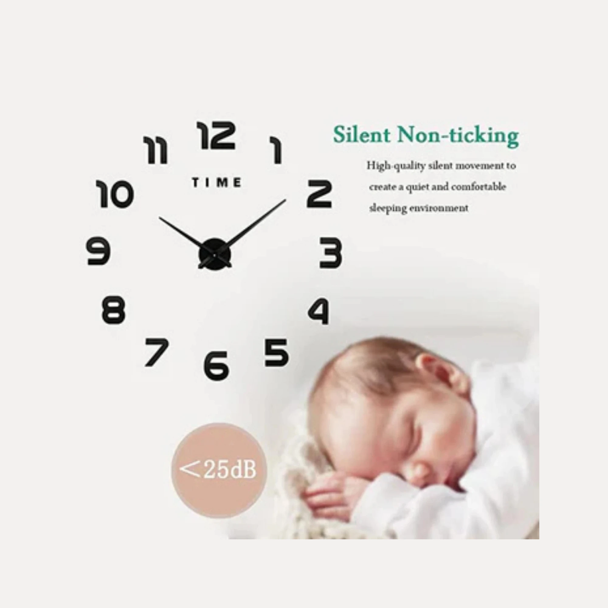 3D Clock Modern Frameless  Self Adhesive Acrylic Sticker