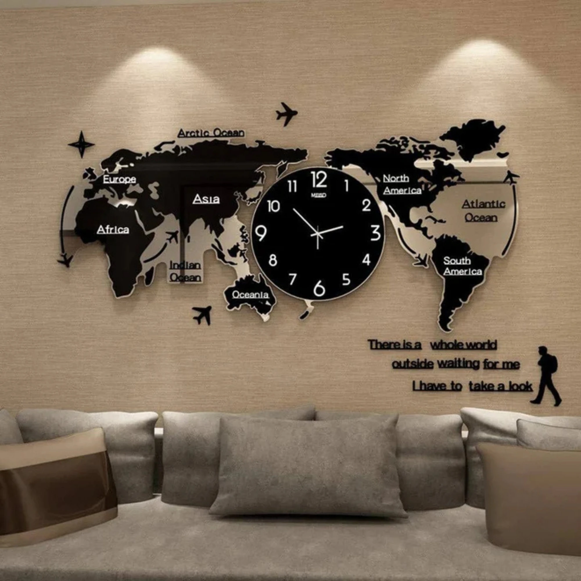 World Map 3D Acrylic Wall Clock Large