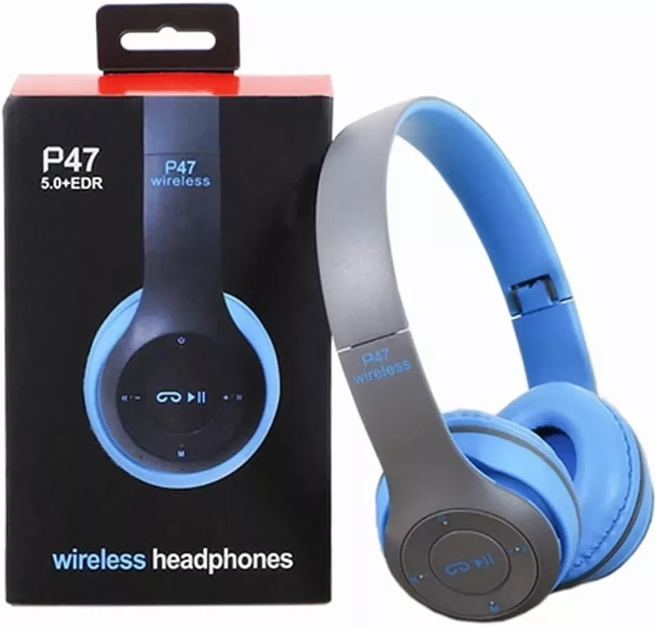 P47 Wireless Headphones - Bluetooth Over-Ear Headset with Deep Bass and Built-In