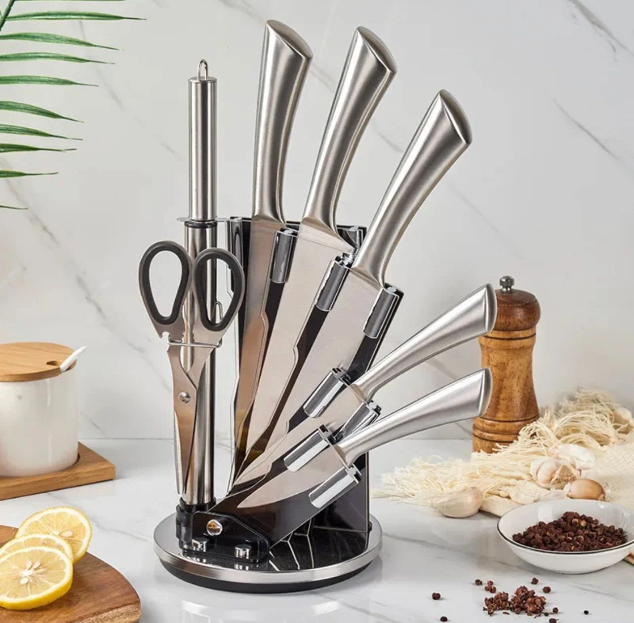 8-Piece Knife Set with Knife Block, Stainless Steel, Ergonomic Handles