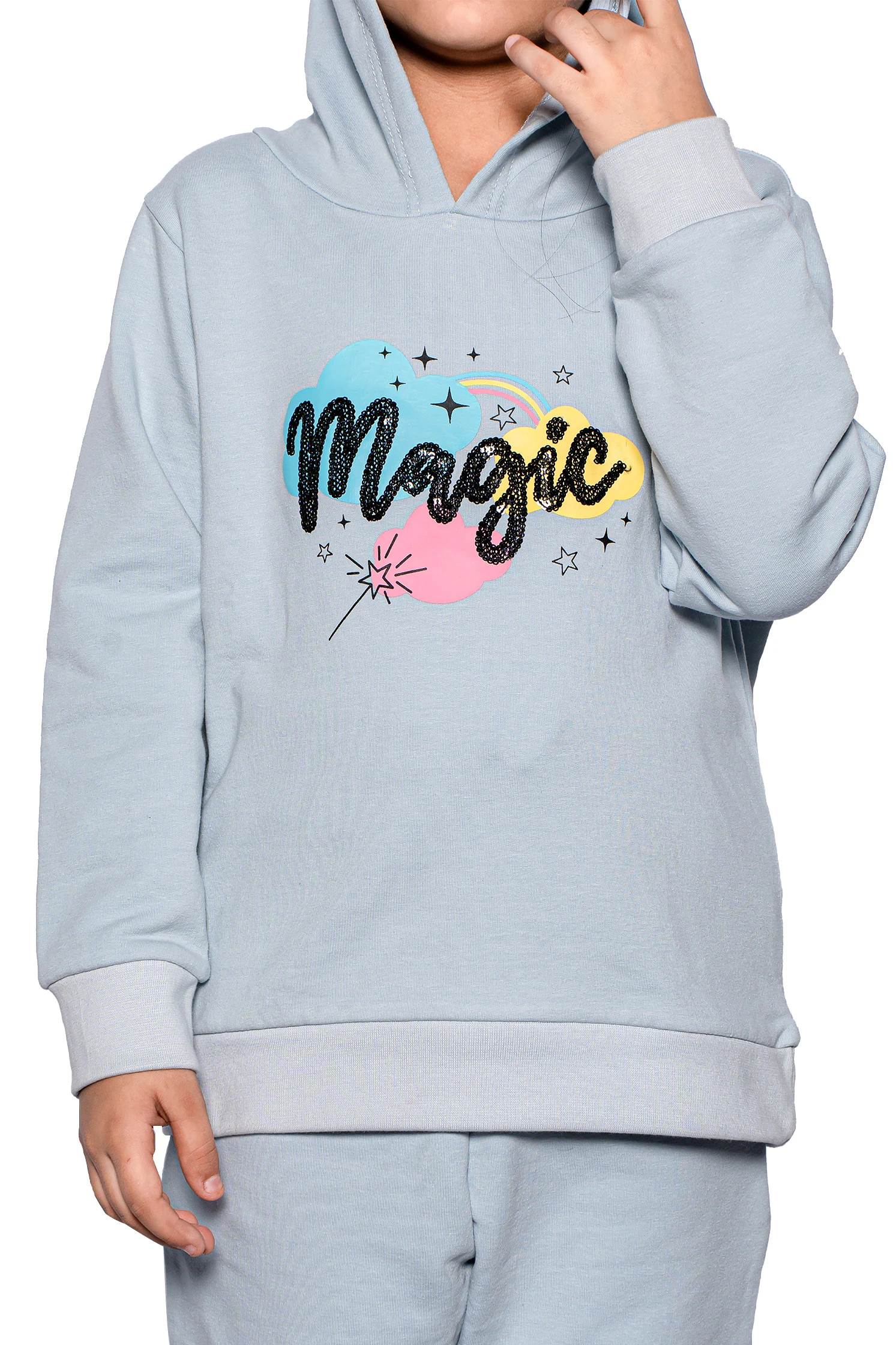 KIDS HOOD SET BLUE MAGIC PRINT 9-10 years